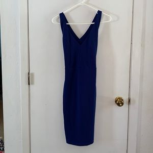 Lulu's royal blue mini dress with V-neck and open back with crisscrossed straps